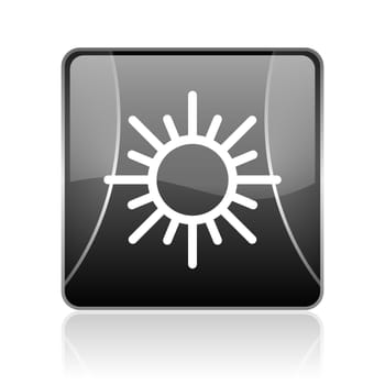 black modern square web glossy icon on white background with reflaction