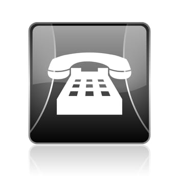 black modern square web glossy icon on white background with reflaction