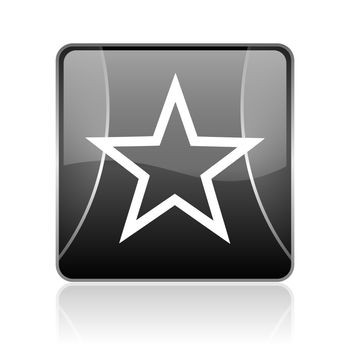 black modern square web glossy icon on white background with reflaction
