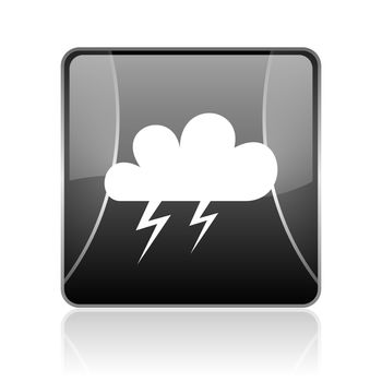 black modern square web glossy icon on white background with reflaction