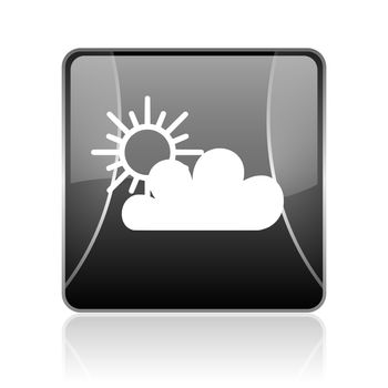 black modern square web glossy icon on white background with reflaction