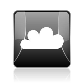 black modern square web glossy icon on white background with reflaction
