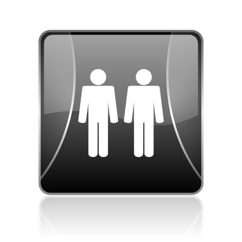 black modern square web glossy icon on white background with reflaction