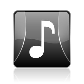 black modern square web glossy icon on white background with reflaction
