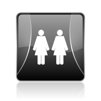 black modern square web glossy icon on white background with reflaction