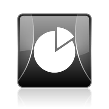 black modern square web glossy icon on white background with reflaction
