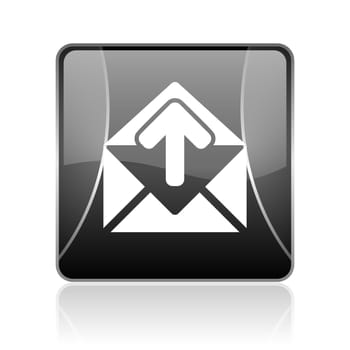 black modern square web glossy icon on white background with reflaction