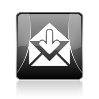 black modern square web glossy icon on white background with reflaction