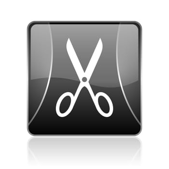 black modern square web glossy icon on white background with reflaction