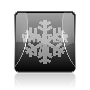 black modern square web glossy icon on white background with reflaction