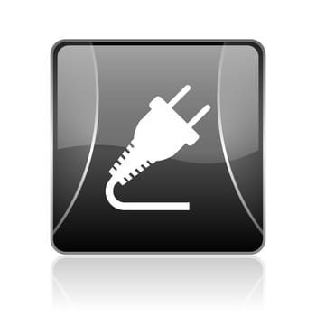 black modern square web glossy icon on white background with reflaction