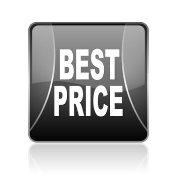 black modern square web glossy icon on white background with reflaction