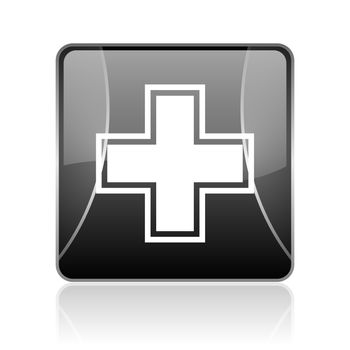 black modern square web glossy icon on white background with reflaction
