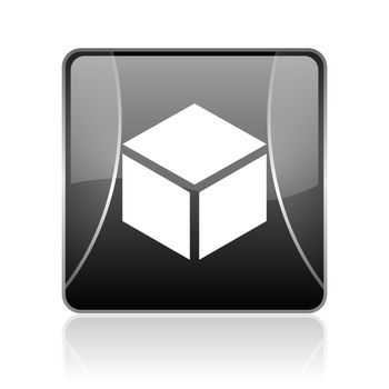 black modern square web glossy icon on white background with reflaction
