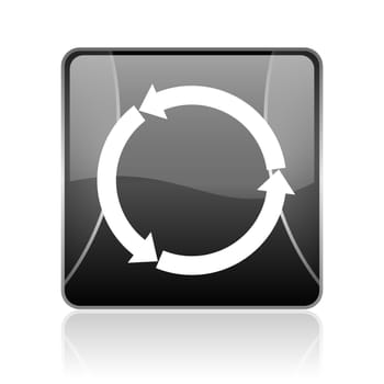 black modern square web glossy icon on white background with reflaction