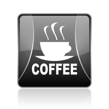 black modern square web glossy icon on white background with reflaction