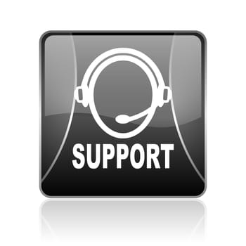 black modern square web glossy icon on white background with reflaction