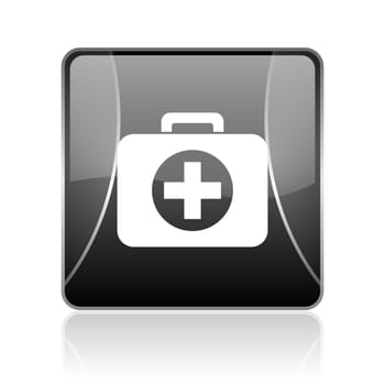 black modern square web glossy icon on white background with reflaction
