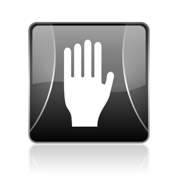 black modern square web glossy icon on white background with reflaction