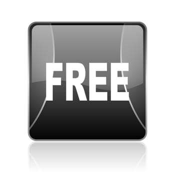 black modern square web glossy icon on white background with reflaction