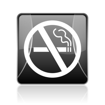 black modern square web glossy icon on white background with reflaction