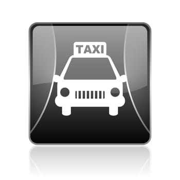 black modern square web glossy icon on white background with reflaction