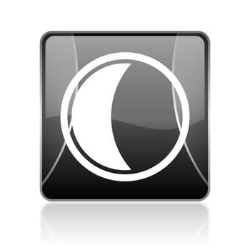 black modern square web glossy icon on white background with reflaction
