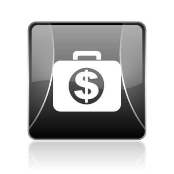black modern square web glossy icon on white background with reflaction