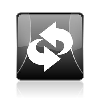 black modern square web glossy icon on white background with reflaction