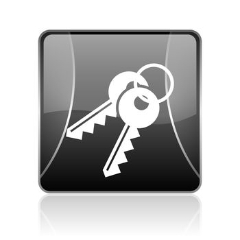 black modern square web glossy icon on white background with reflaction
