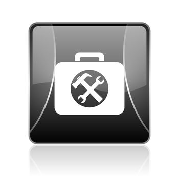 black modern square web glossy icon on white background with reflaction
