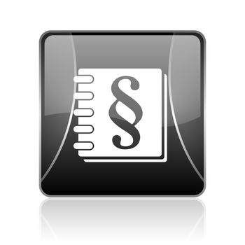 black modern square web glossy icon on white background with reflaction