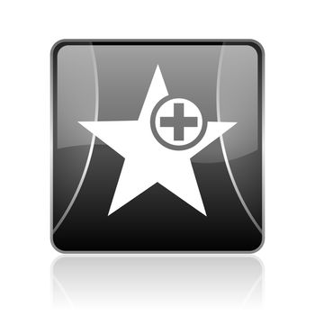 black modern square web glossy icon on white background with reflaction