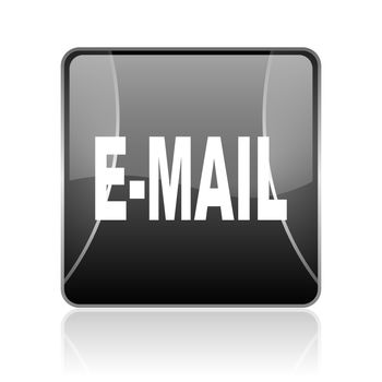 black modern square web glossy icon on white background with reflaction