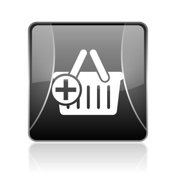 black modern square web glossy icon on white background with reflaction
