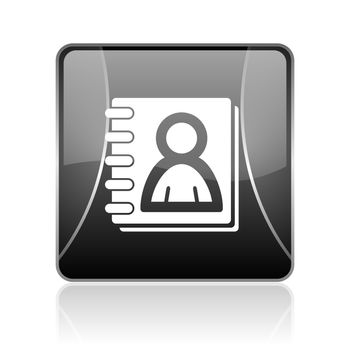 black modern square web glossy icon on white background with reflaction