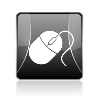 black modern square web glossy icon on white background with reflaction
