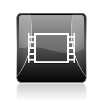 black modern square web glossy icon on white background with reflaction