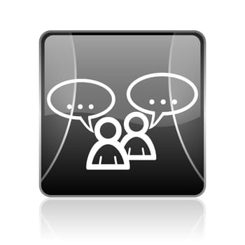 black modern square web glossy icon on white background with reflaction