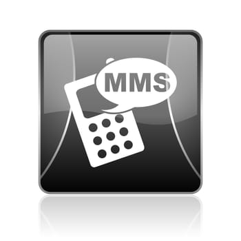 black modern square web glossy icon on white background with reflaction