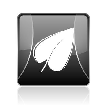 black modern square web glossy icon on white background with reflaction
