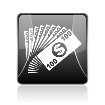 black modern square web glossy icon on white background with reflaction
