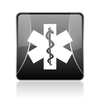 black modern square web glossy icon on white background with reflaction