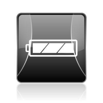 black modern square web glossy icon on white background with reflaction
