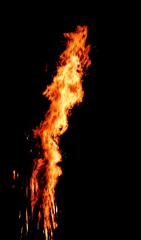 red flames of huge bonfire or campfire as black backgorund