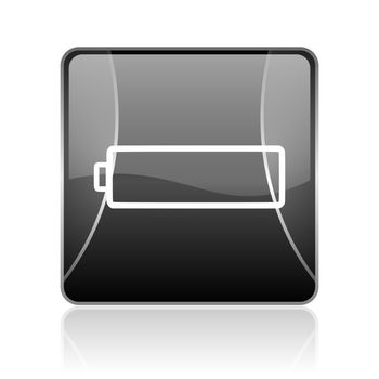 black modern square web glossy icon on white background with reflaction