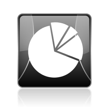 black modern square web glossy icon on white background with reflaction