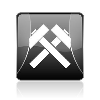 black modern square web glossy icon on white background with reflaction