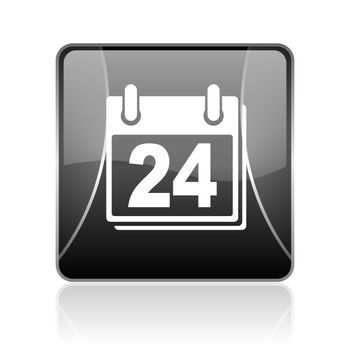 black modern square web glossy icon on white background with reflaction