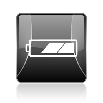 black modern square web glossy icon on white background with reflaction